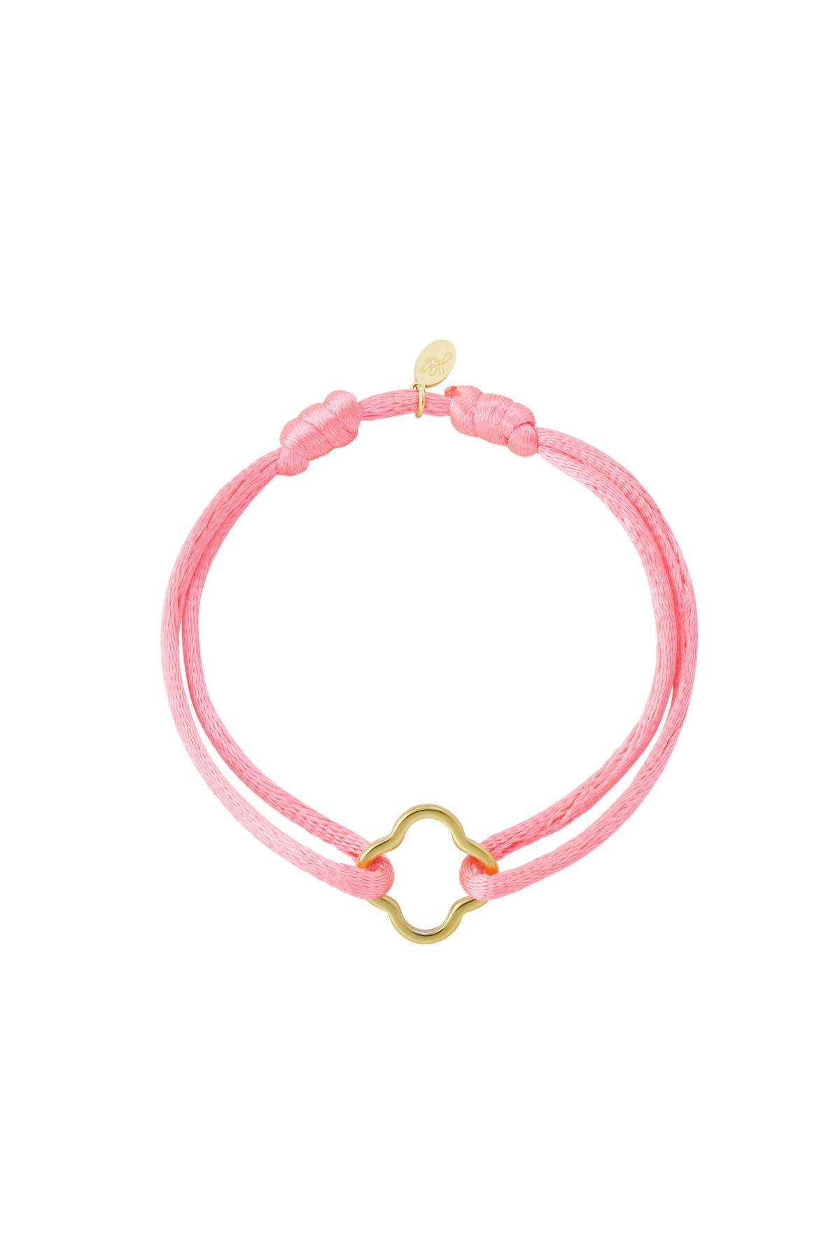 Fabric bracelet clover Pink Stainless Steel