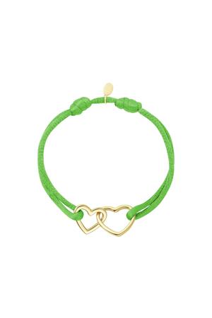 Stoffen armband hartjes Green & Gold Stainless Steel h5 