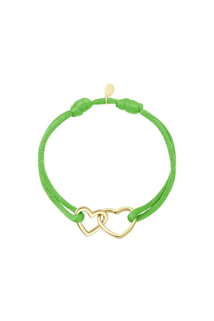 Stoffen armband hartjes Green & Gold Stainless Steel 