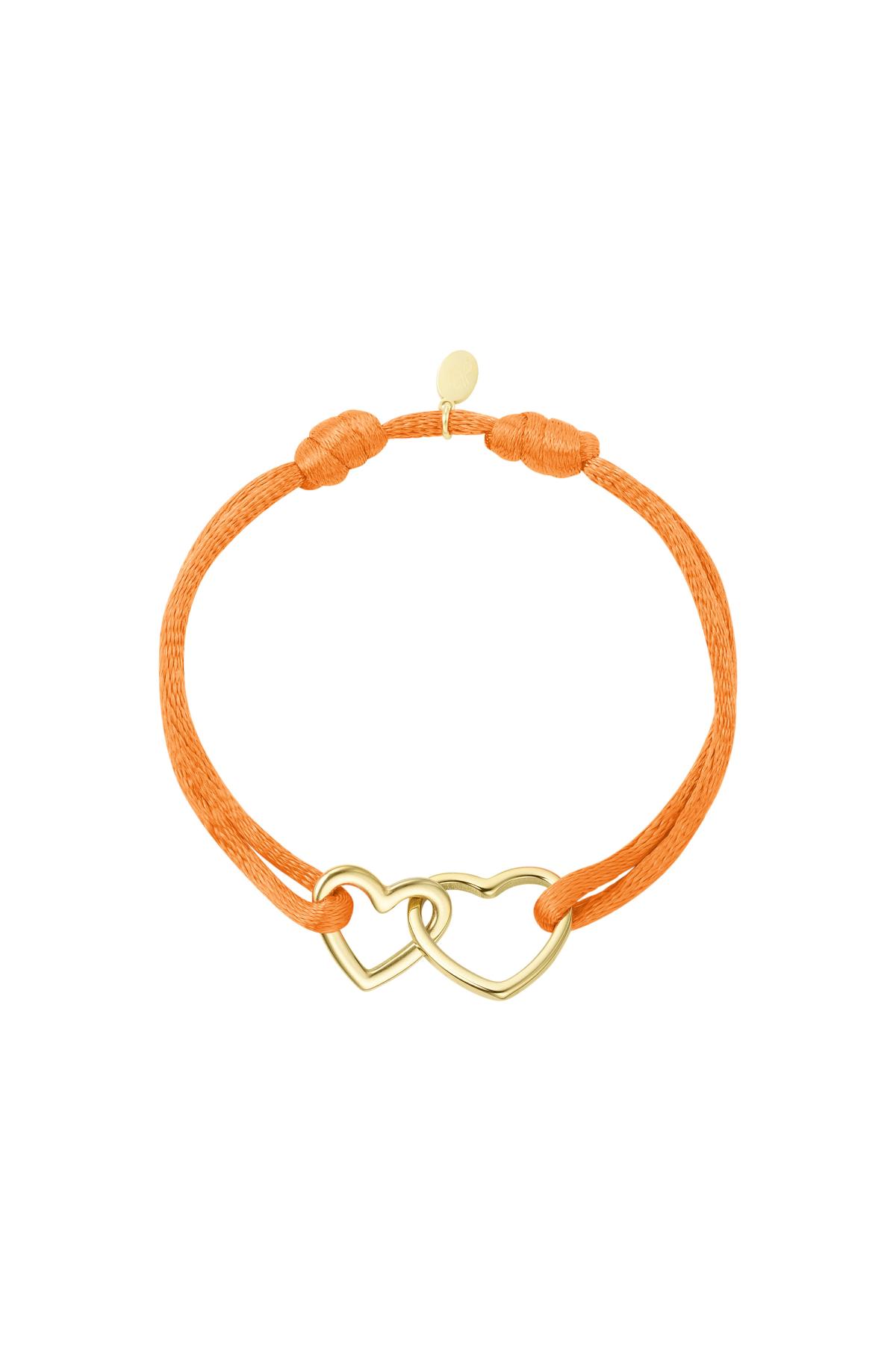 Fabric bracelet hearts Orange &amp; Gold Stainless Steel
