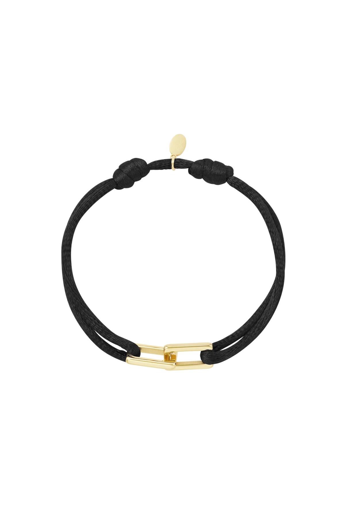 Fabric bracelet link Black &amp; Gold Stainless Steel