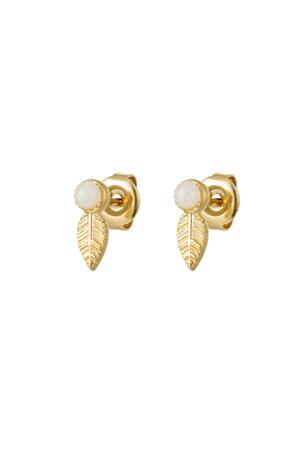 Ear studs leaf & stone - Natural stone collection White gold Stainless Steel h5 