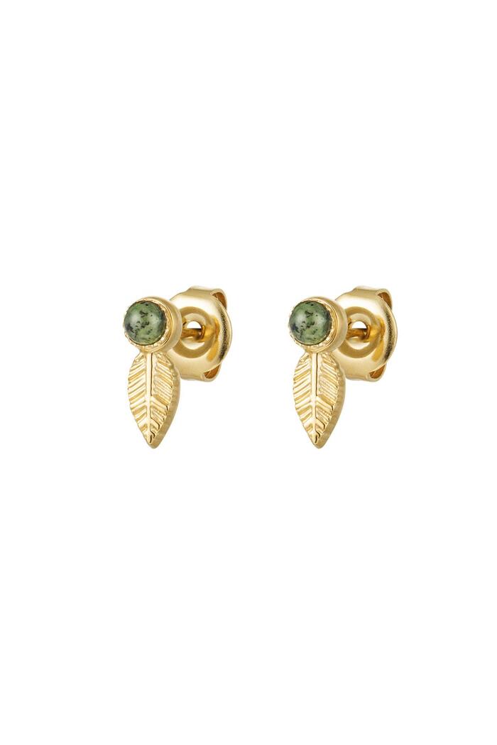 Ear studs leaf & stone - Natural stone collection Green & Gold Stainless Steel 