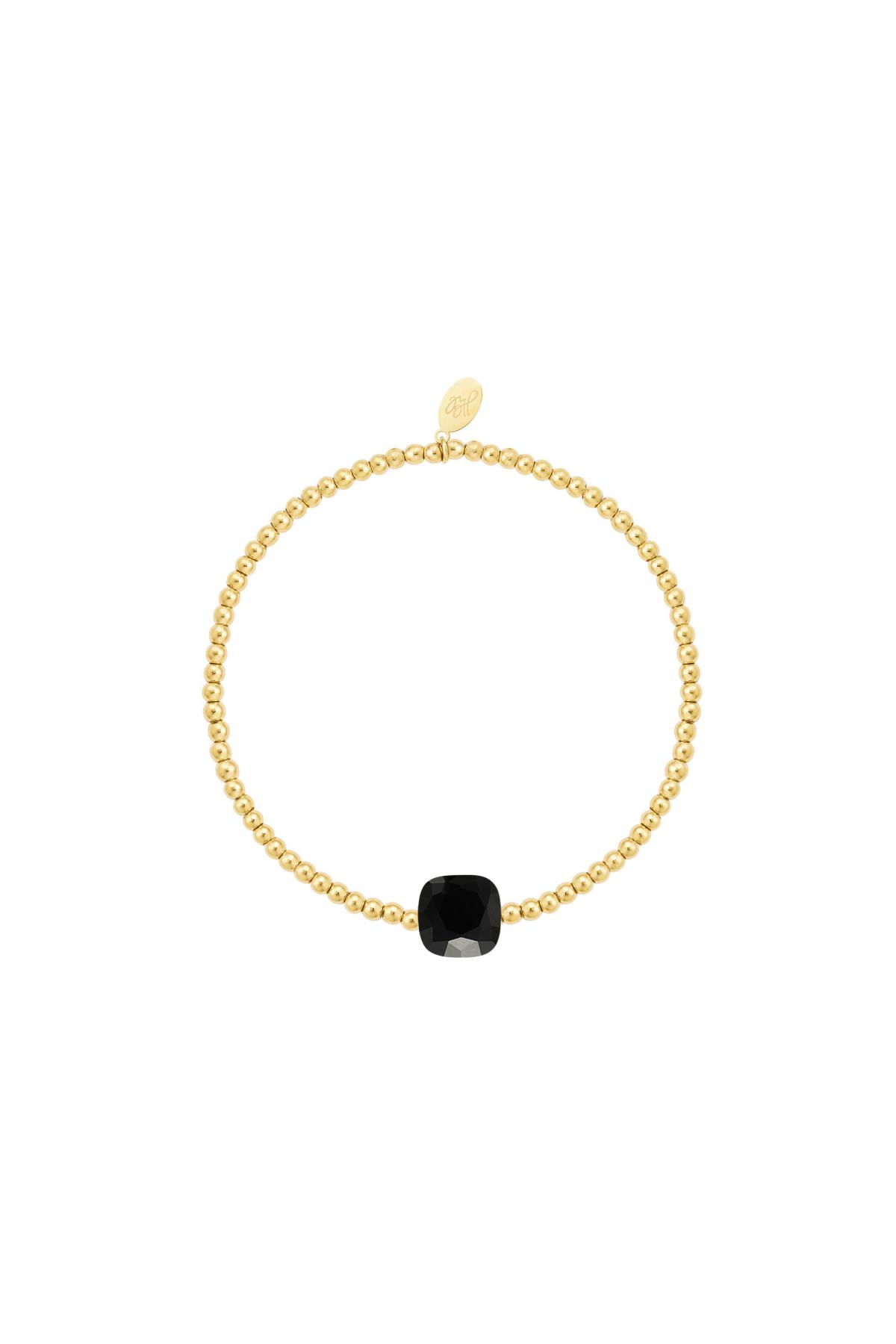Bracelet perles avec grosse pierre - Collection pierres naturelles Noir &amp; Or Acier inoxydable