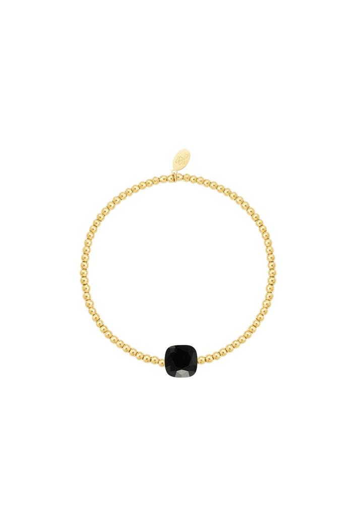 Bracelet beads with large stone - Natural stone collection Black & Gold Stainless Steel 