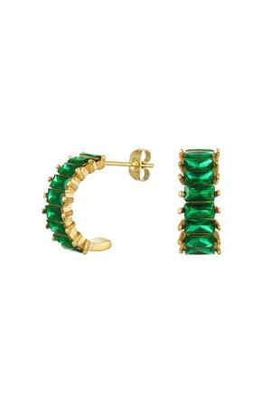 Earrings zircon party Green & Gold Stainless Steel h5 
