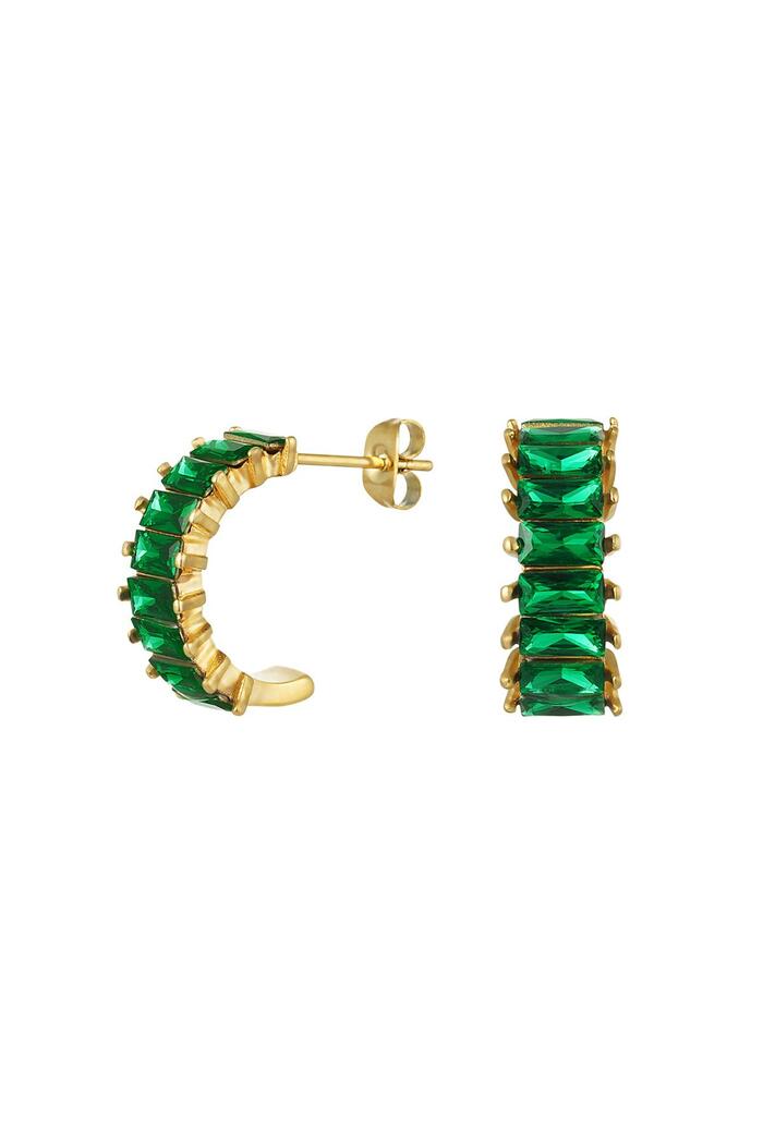 Earrings zircon party Green & Gold Stainless Steel 