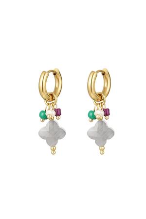 Earrings clover with beads Grey & Gold Stainless Steel h5 