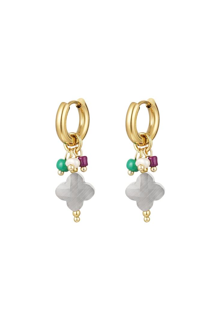 Earrings clover with beads Grey & Gold Stainless Steel 