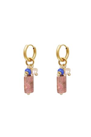 Creoli con asta e perline Pink & Gold Stainless Steel h5 