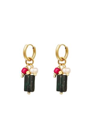 Creoles with bar and beads Dark Green Stainless Steel h5 