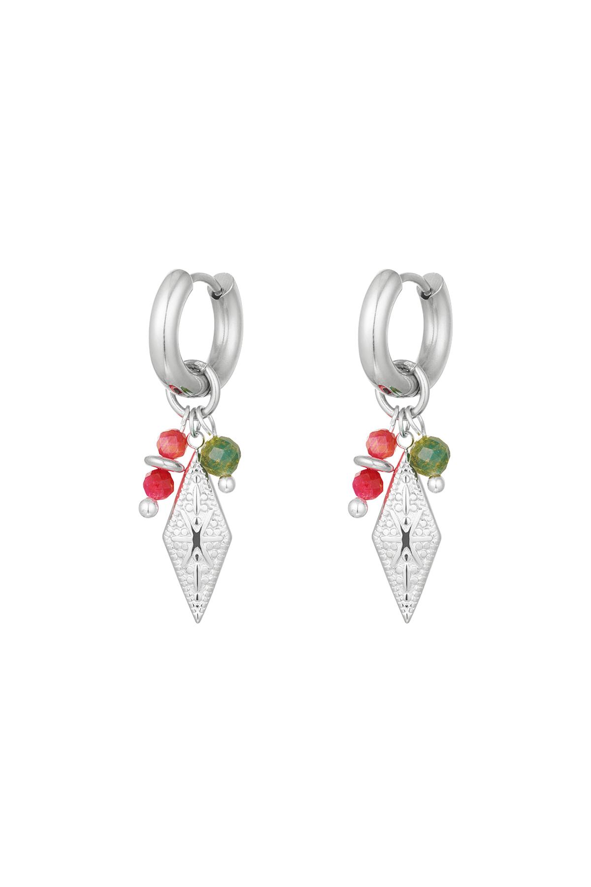 Earrings with diamond-shaped charm and beads Silver Stainless Steel h5 