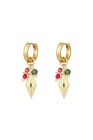 Earrings with diamond-shaped charm and beads Gold Stainless Steel h5 
