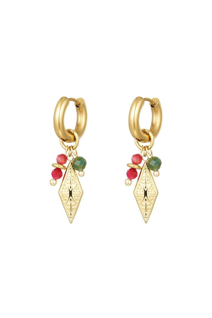 Earrings with diamond-shaped charm and beads Gold Stainless Steel 
