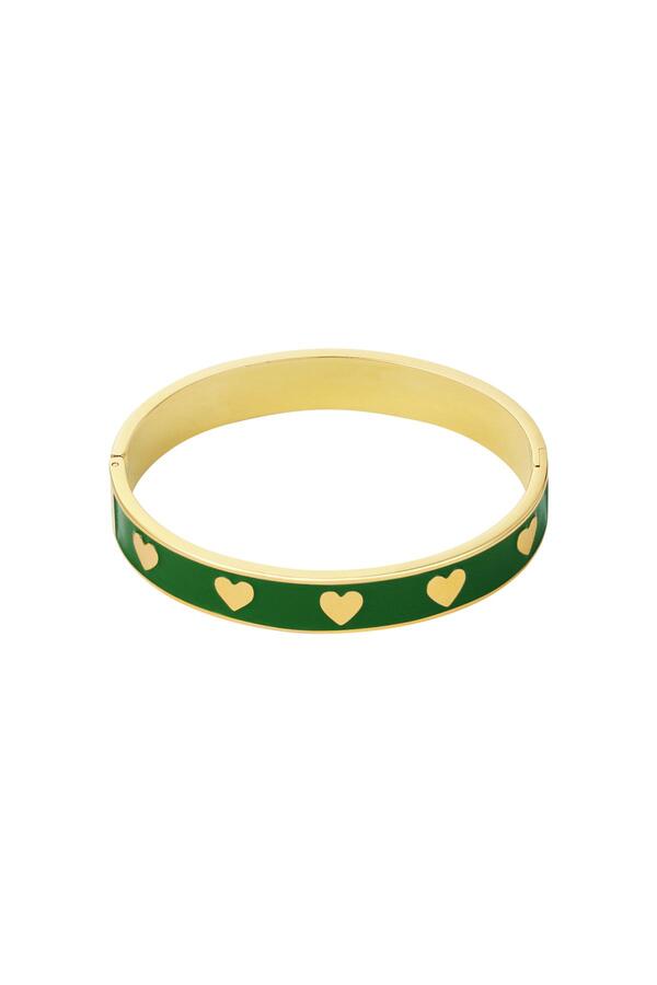 Bangle bracelet enamel hearts Dark green Stainless Steel