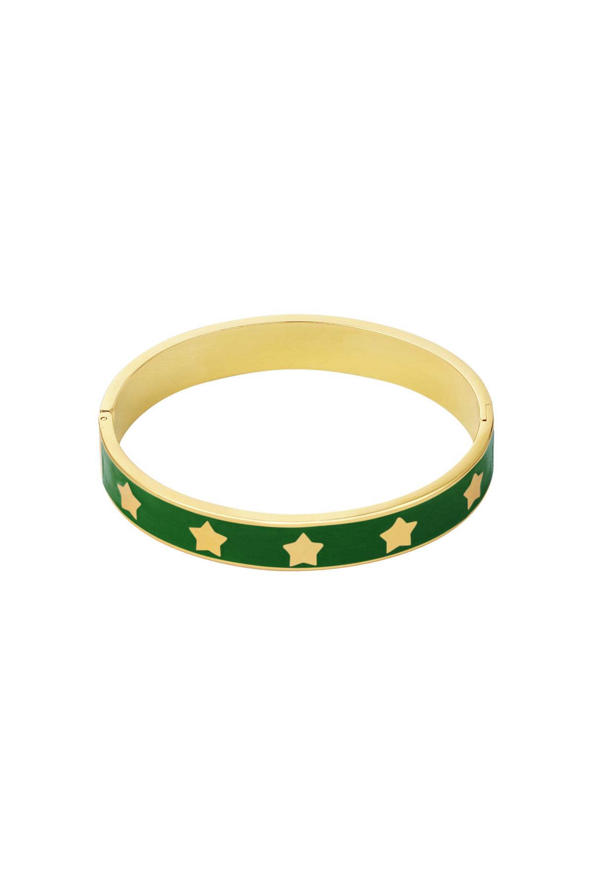 Bangle bracelet enamel stars Green &amp; Gold Stainless Steel