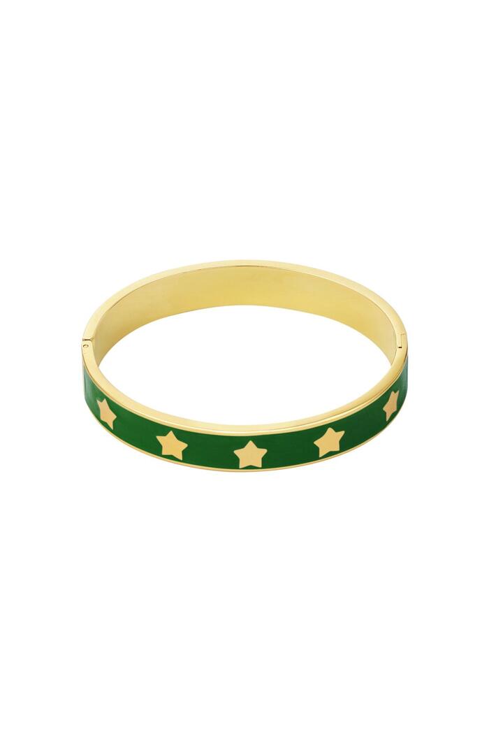 Bangle bracelet enamel stars Green & Gold Stainless Steel 