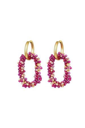 Creoles with glass beads Fuchsia Stainless Steel h5 