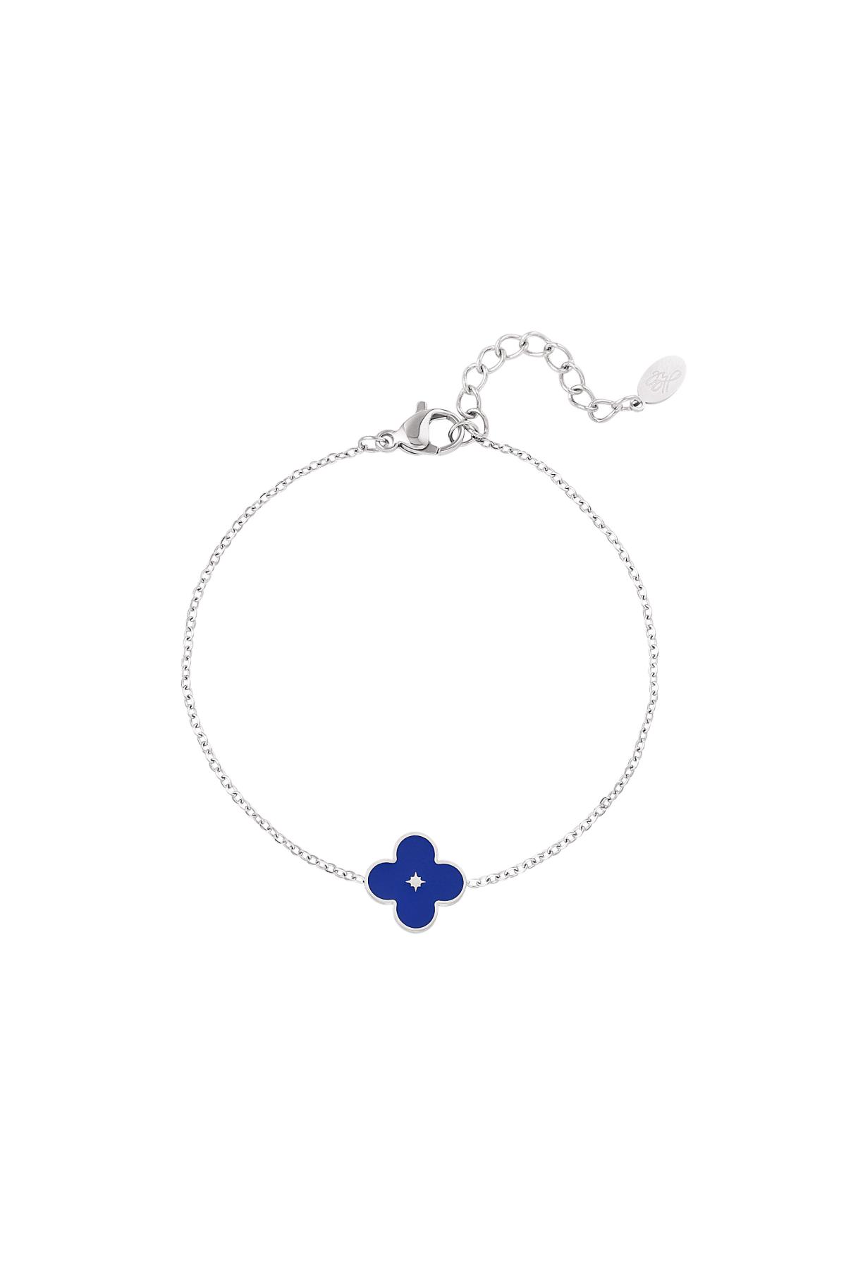 Armband Emaille Blume Blau &amp; Silber Edelstahl