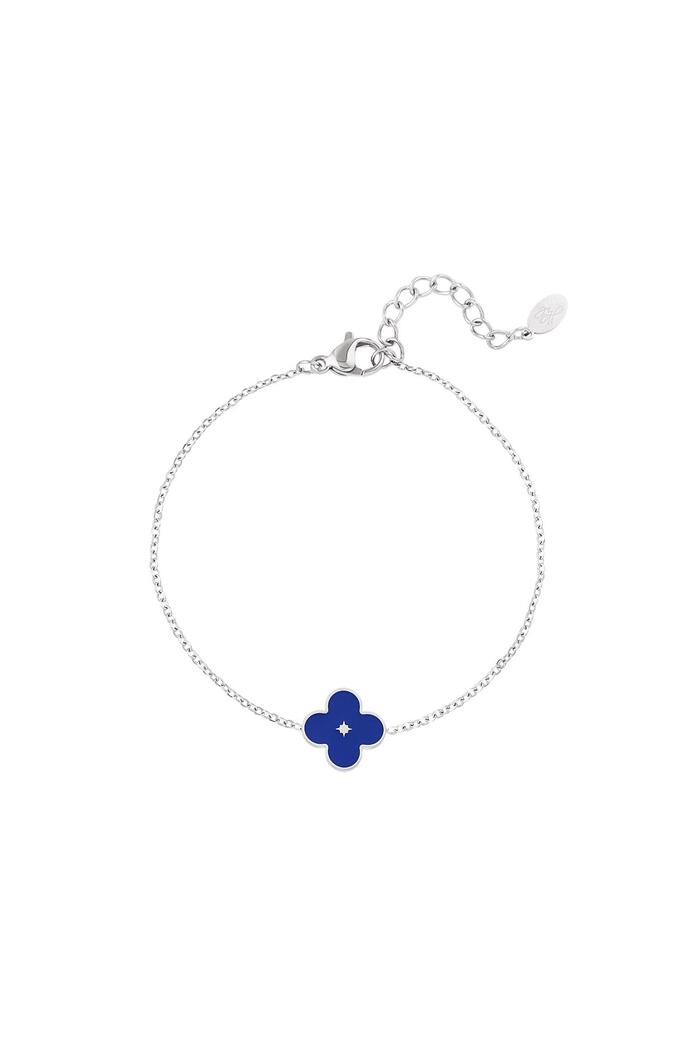 Bracelet émail fleur Bleu & Argenté Acier inoxydable 