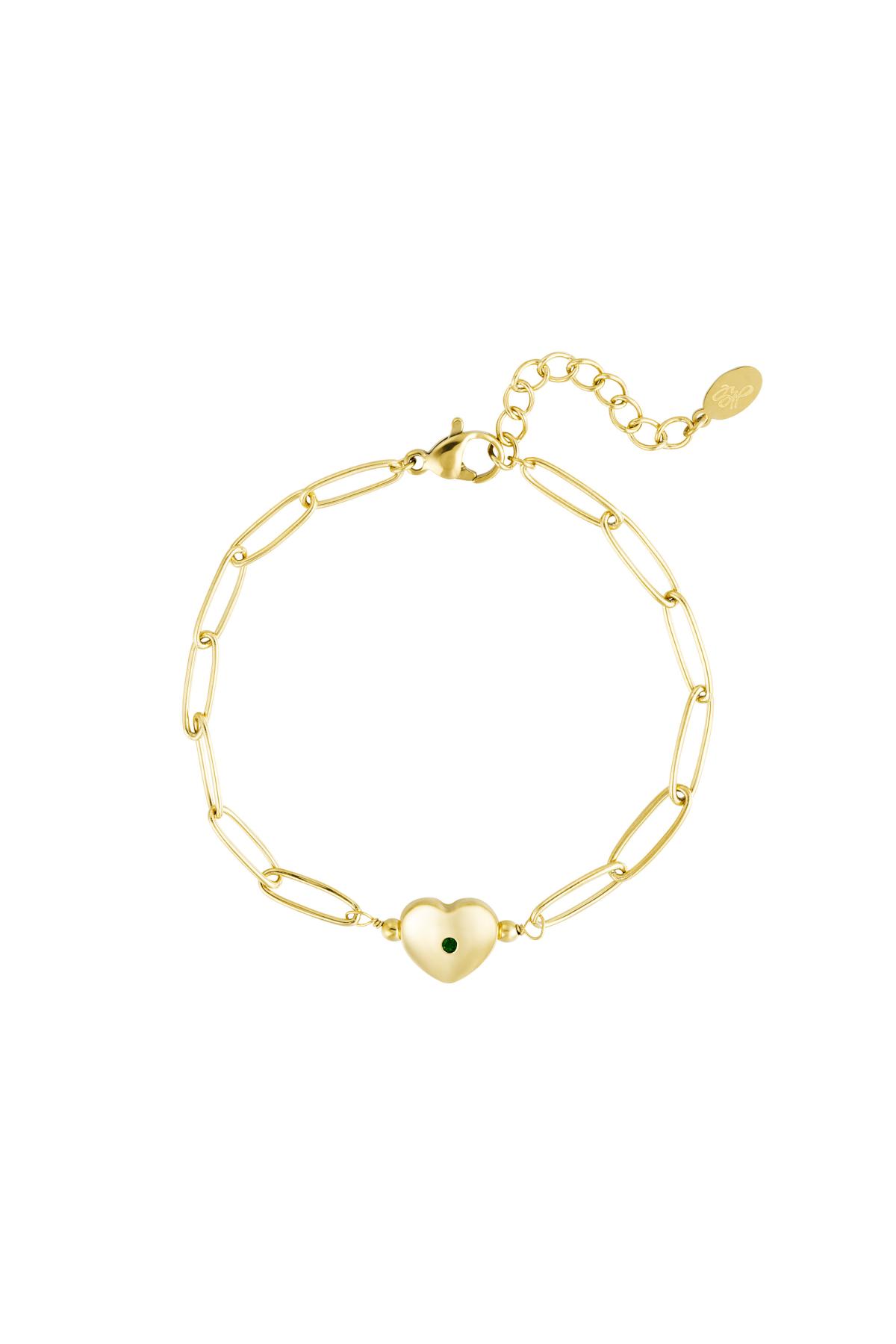Link bracelet with heart Green &amp; Gold Stainless Steel