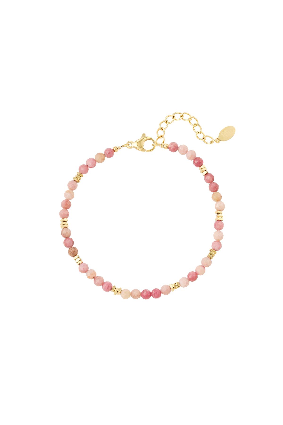 Bracelet colored beads - Natural stones collection Pink & Gold color Stainless Steel h5 