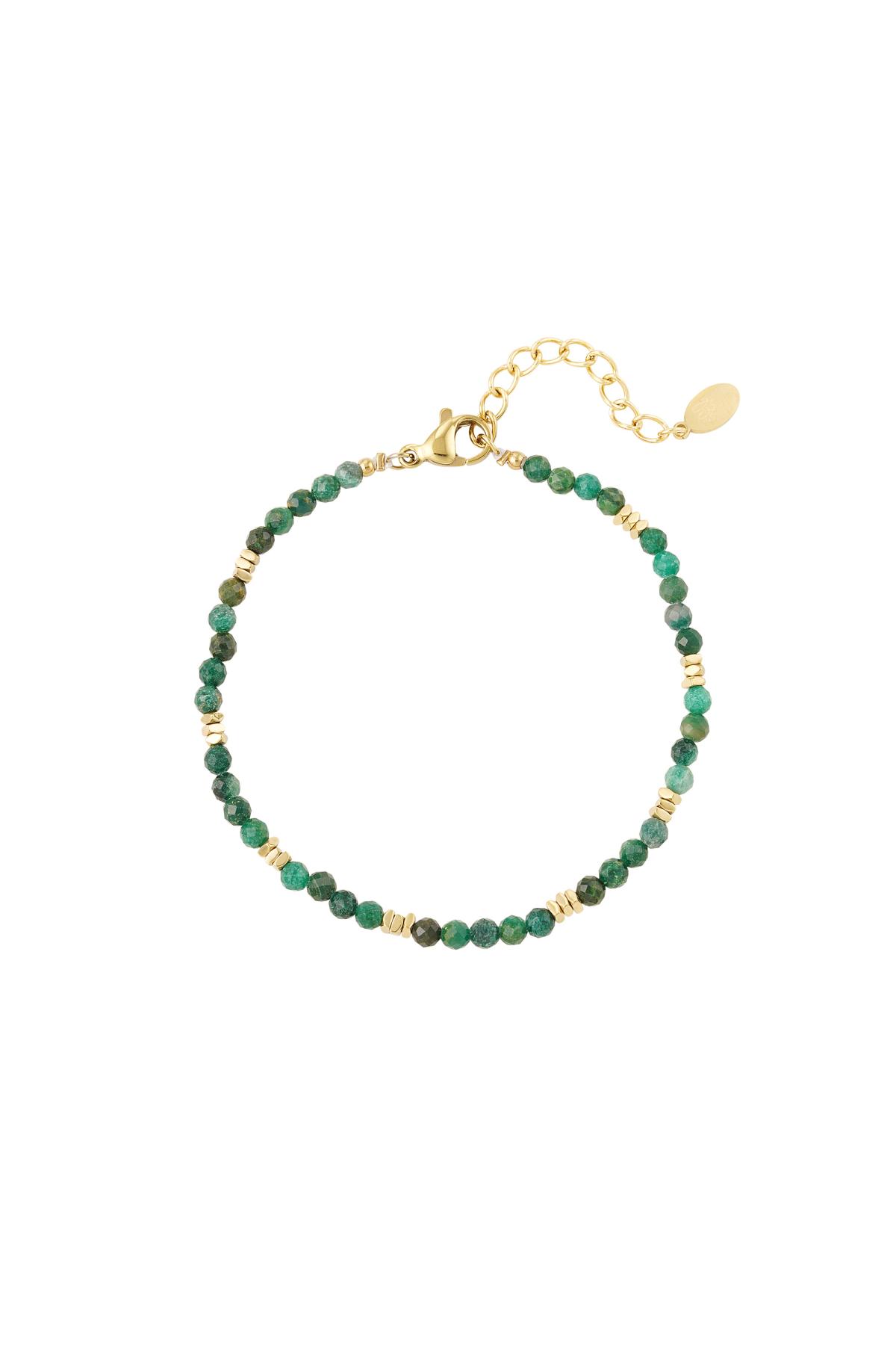 Bracelet colored beads - Natural stones collection Green &amp; Gold Stainless Steel