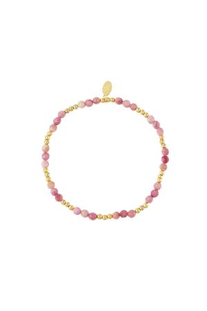 Beaded bracelet colorful - Natural stones collection Pink & Gold Stainless Steel h5 
