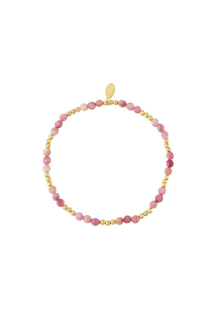 Beaded bracelet colorful - Natural stones collection Pink & Gold Stainless Steel 
