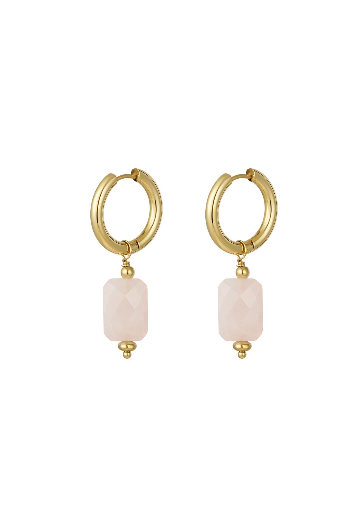 Earrings with rectangular pendant Pink & Gold Color Stainless Steel 