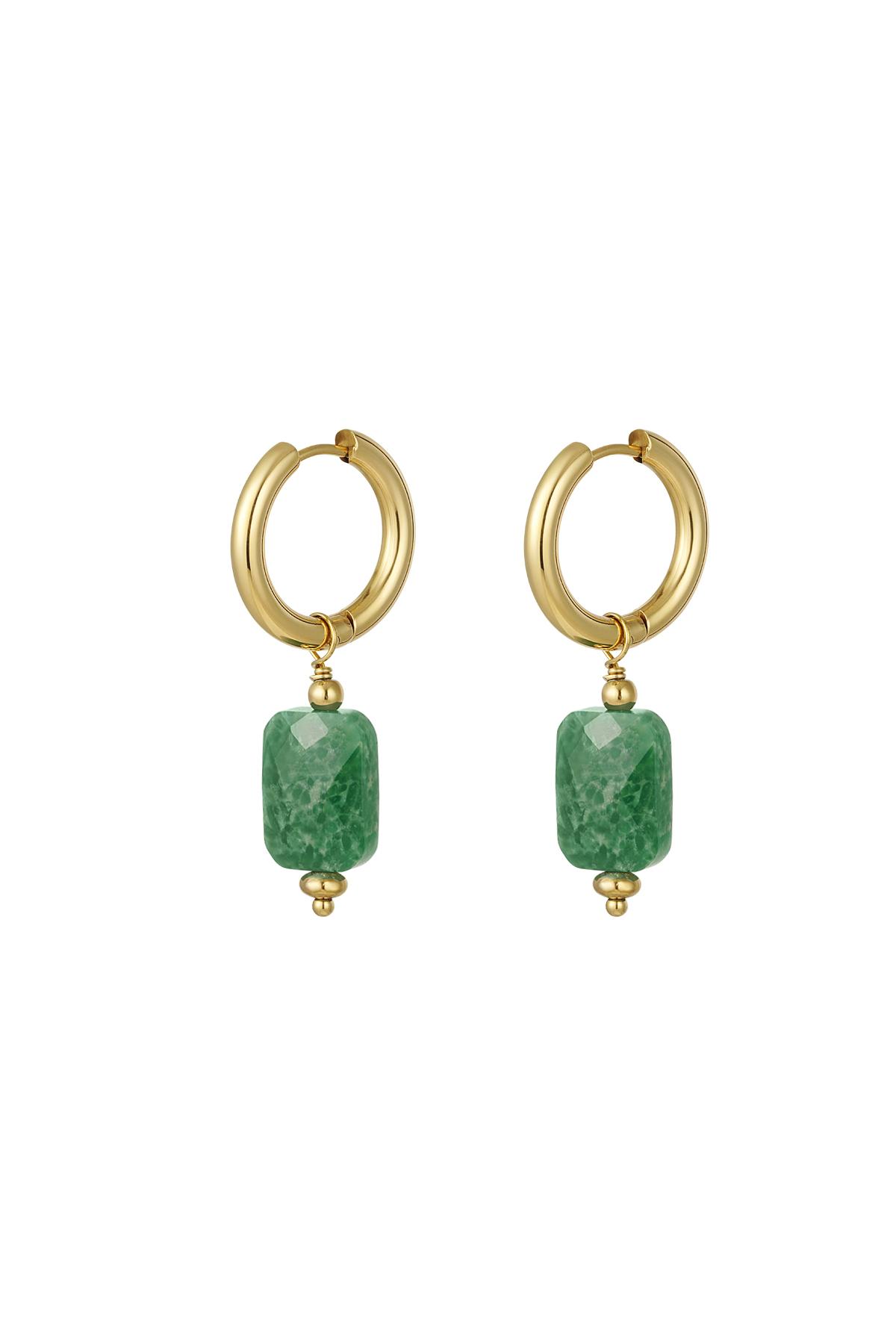 Earrings with rectangular pendant Green & Gold Stainless Steel 