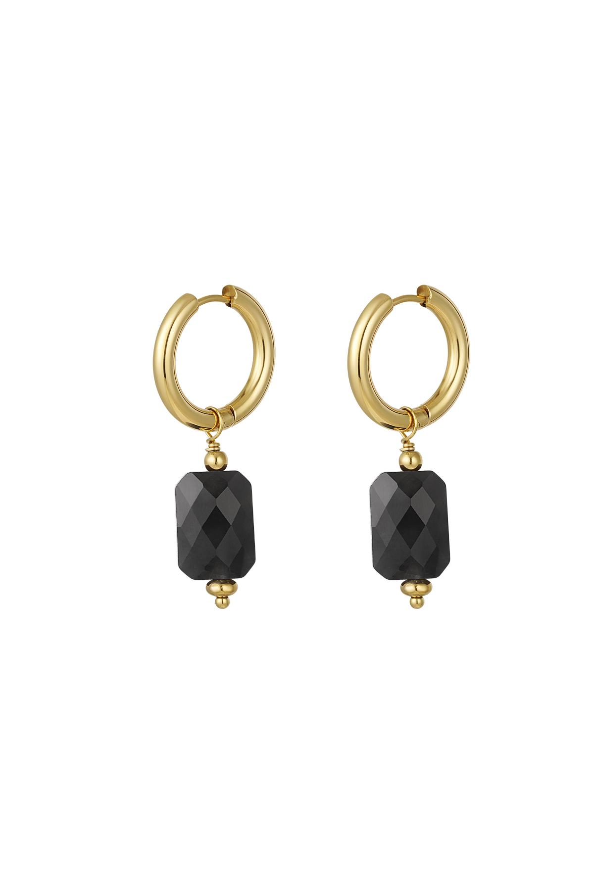 Earrings with rectangular pendant Black & Gold Stainless Steel 