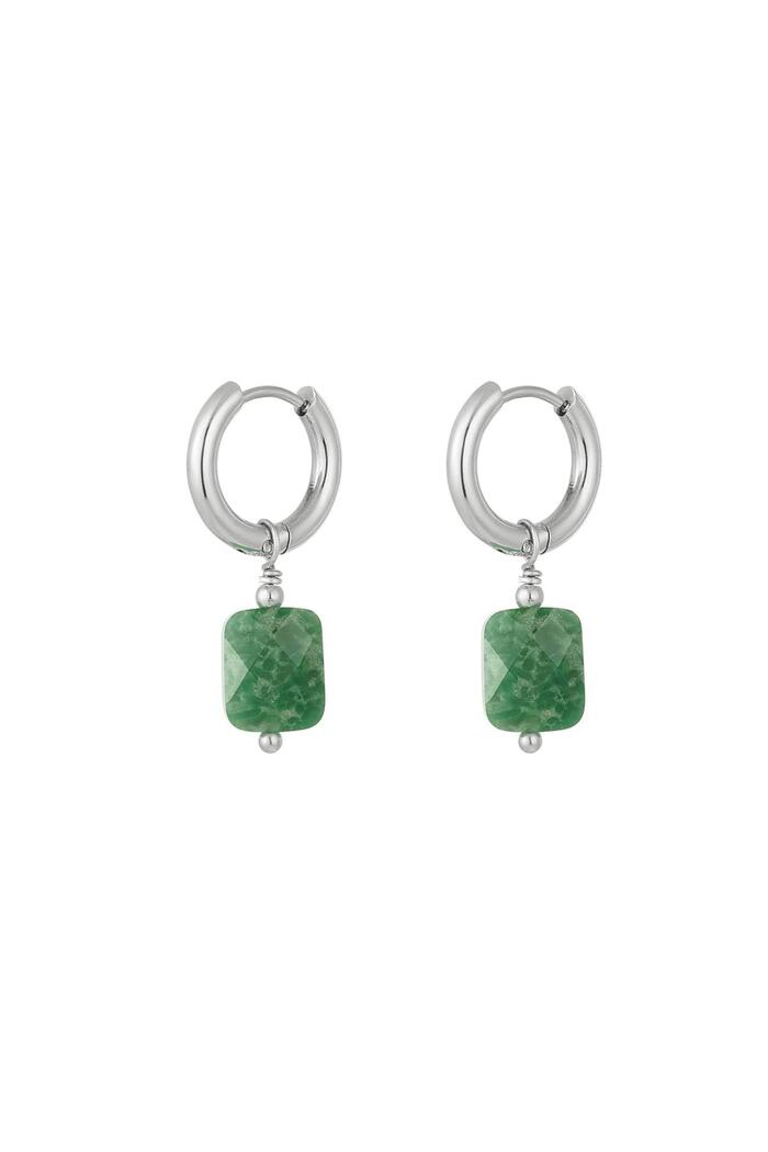 Earrings basic with stone Green & Silver Stainless Steel 