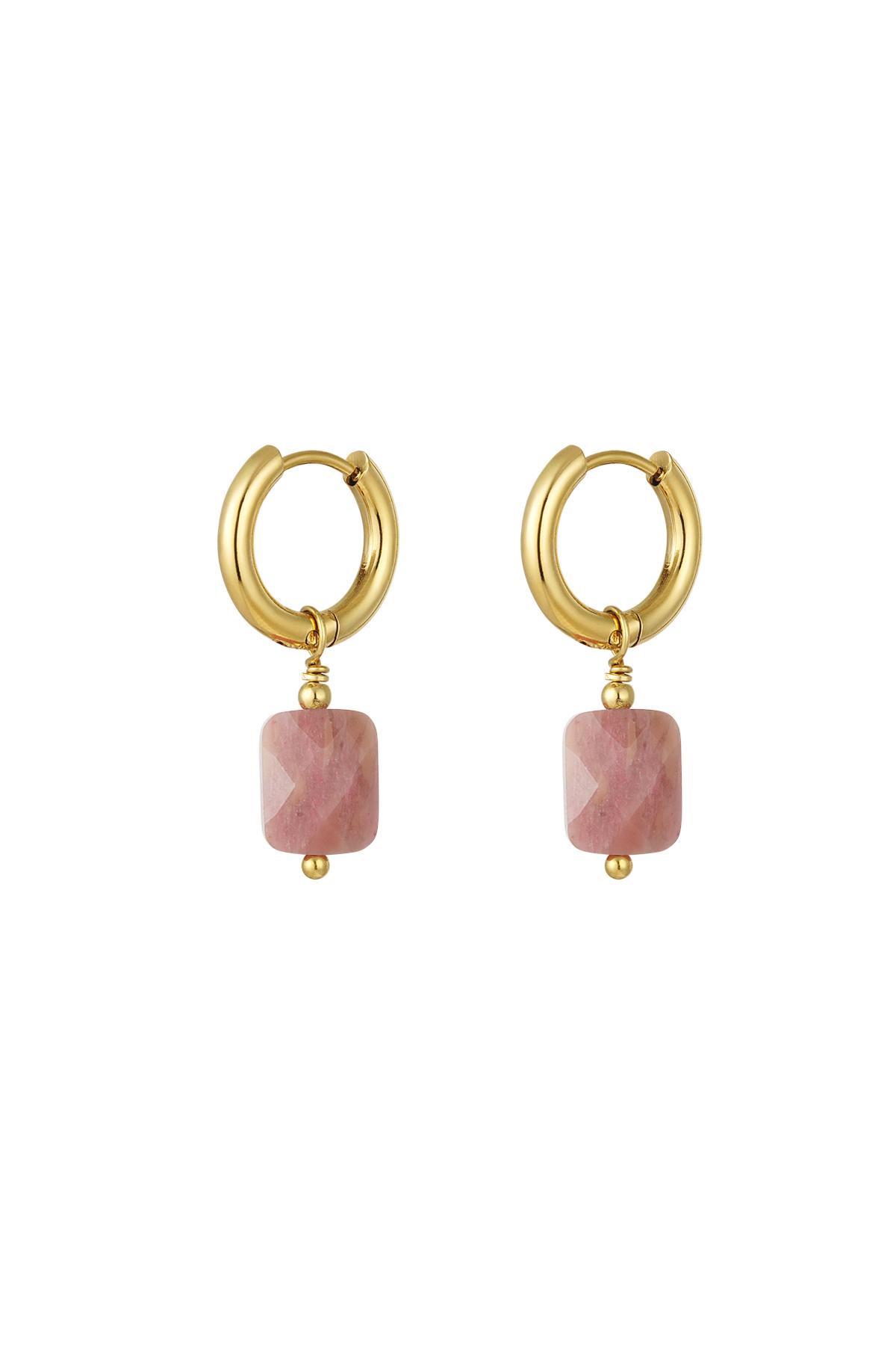 Earrings basic with stone Pink & Gold Color Stainless Steel h5 