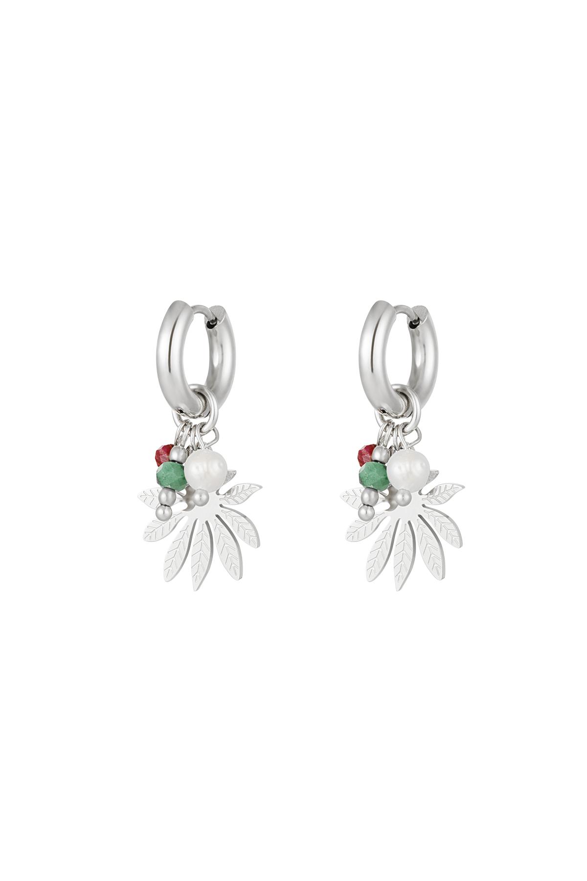 Boucles d'oreilles fleur avec perles Argenté Acier inoxydable h5 