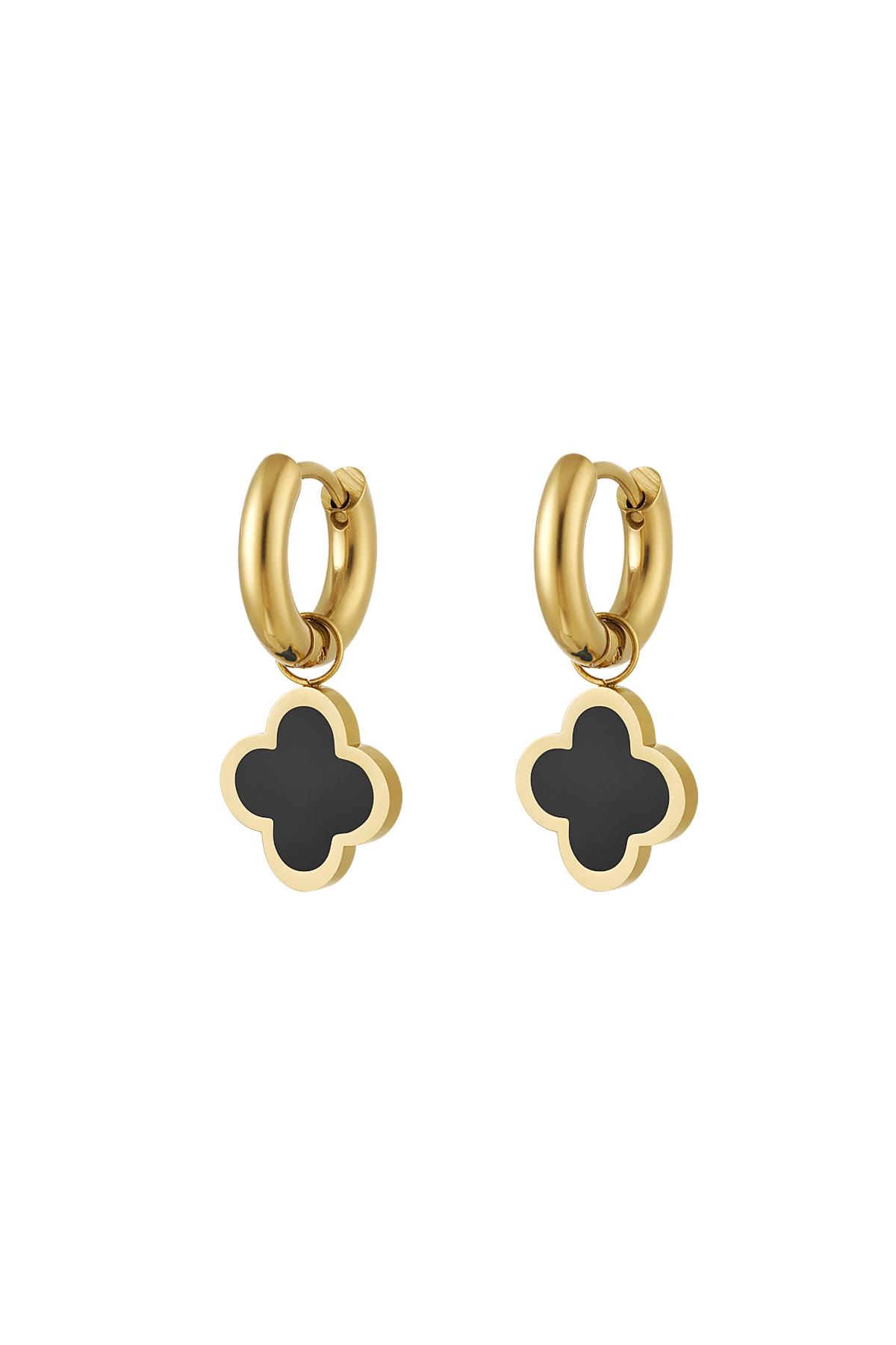 Earrings clover simple colorful Black & Gold Stainless Steel 