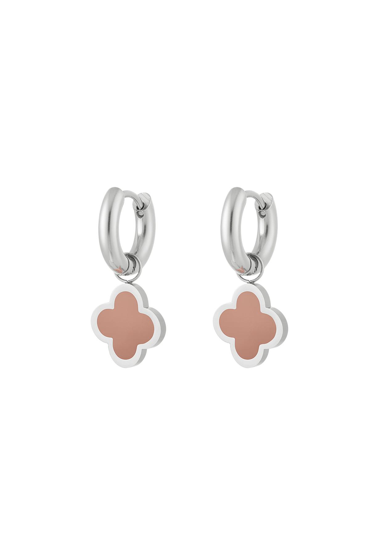 Earrings clover simple colorful Pink & Silver Stainless Steel 