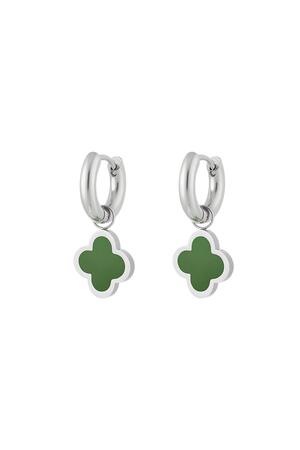Earrings clover simple colorful Green & Silver Stainless Steel h5 