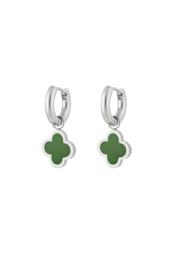 Earrings clover simple colorful Green & Silver Stainless Steel 