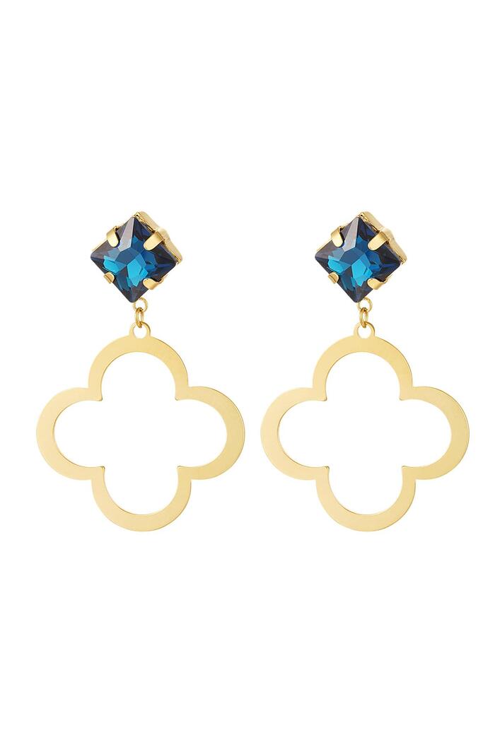 Clover earrings with glass beads Blue & Gold Stainless Steel 