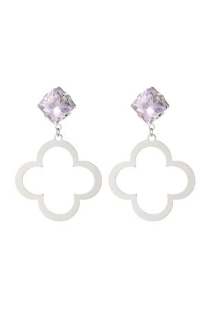 Clover earrings with glass beads Lilac Stainless Steel h5 