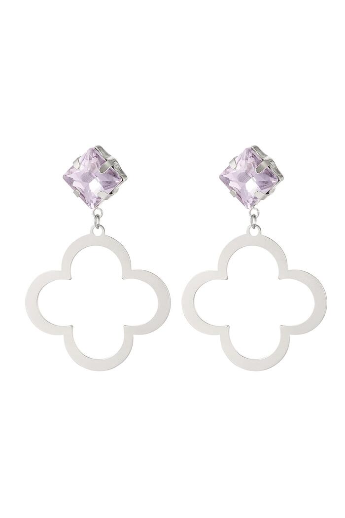 Clover earrings with glass beads Lilac Stainless Steel 