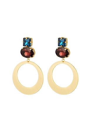Round earrings with glass beads Blue & Gold Stainless Steel h5 