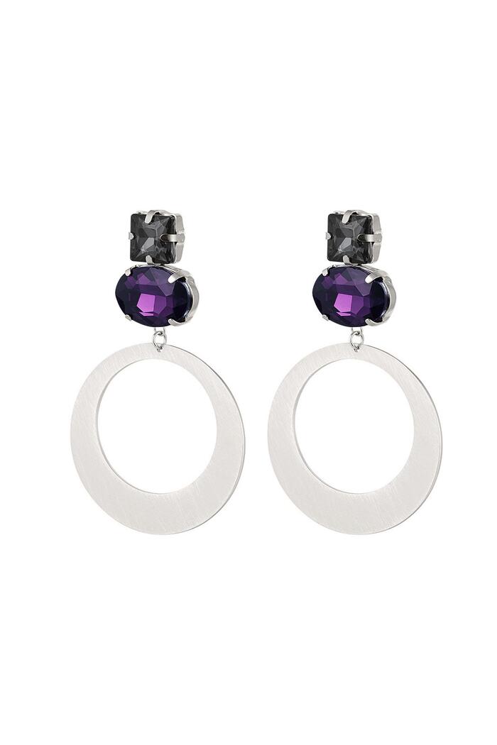 Round earrings with glass beads Silver Stainless Steel 