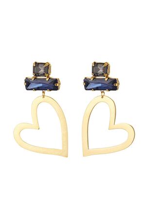 Heart earrings with glass beads Blue & Gold Stainless Steel h5 