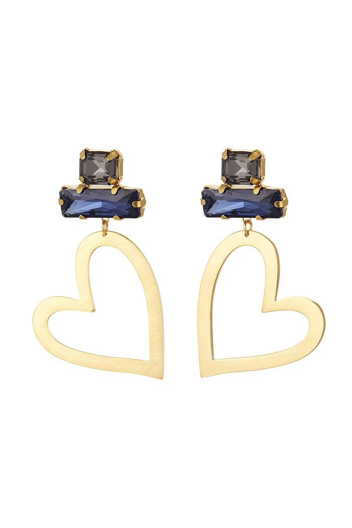 Heart earrings with glass beads Blue & Gold Stainless Steel 