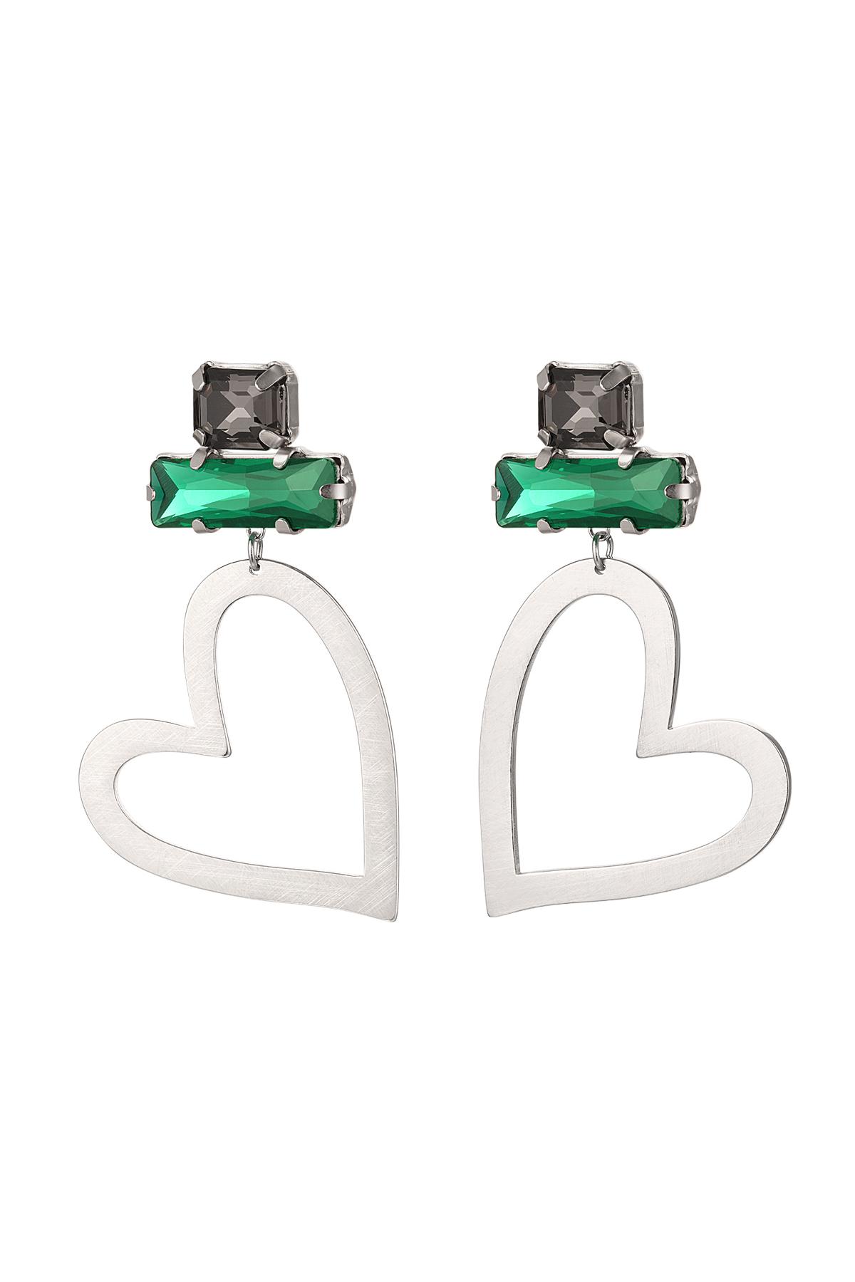 Boucles d'oreilles coeur avec perles de verre Vert& Argenté Acier inoxydable h5 