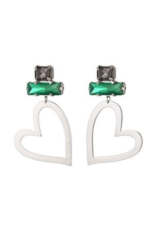Heart earrings with glass beads Green & Silver Stainless Steel h5 