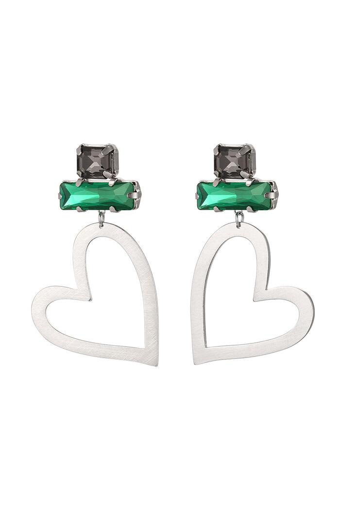 Heart earrings with glass beads Green & Silver Stainless Steel 