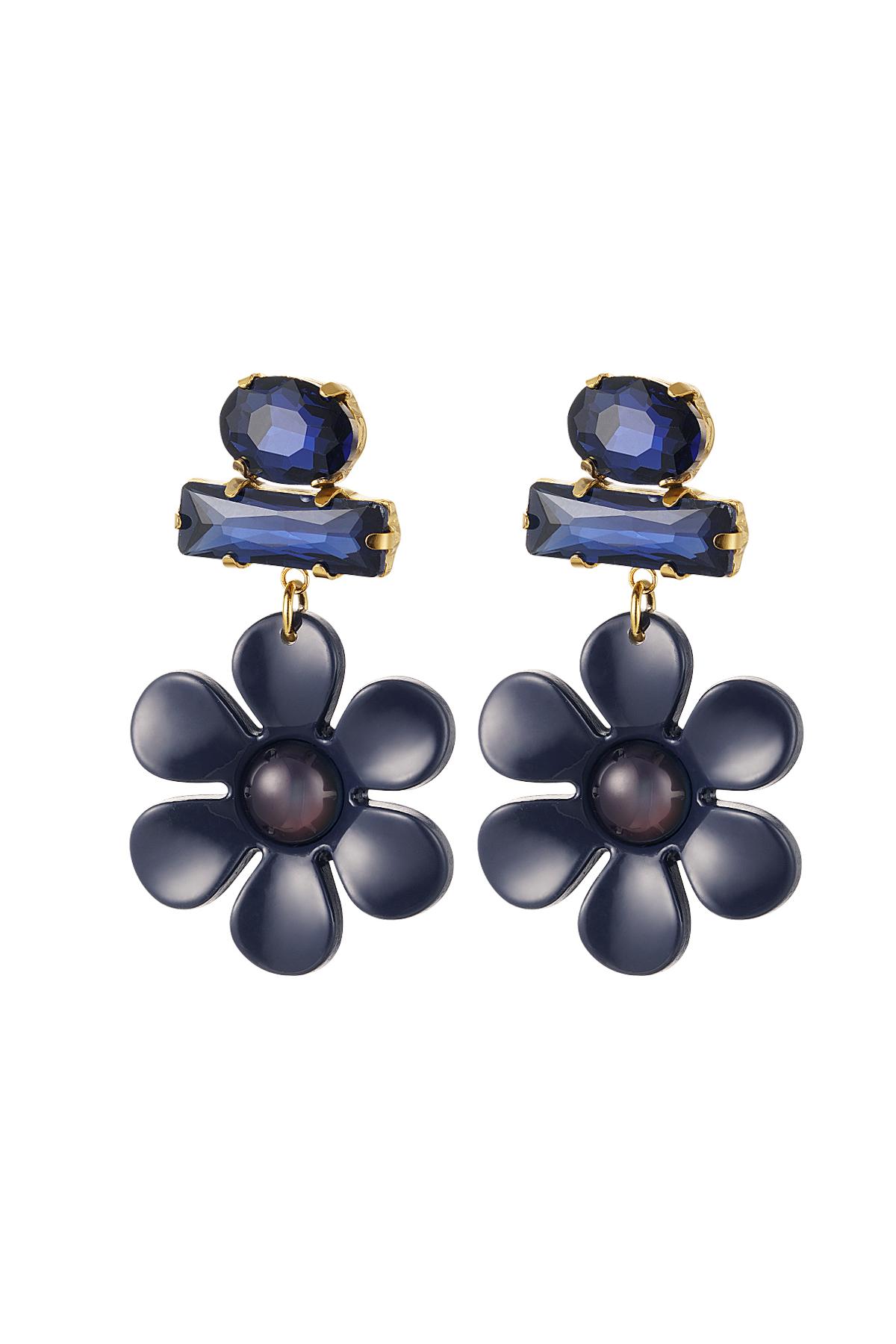 Boucles d'oreilles fleur avec perles de verre Bleu &amp; Or Acier inoxydable